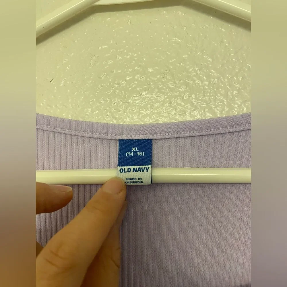 Old Navy lavender long sleeve ribbed-knit dress square neckline pockets XL 14-16